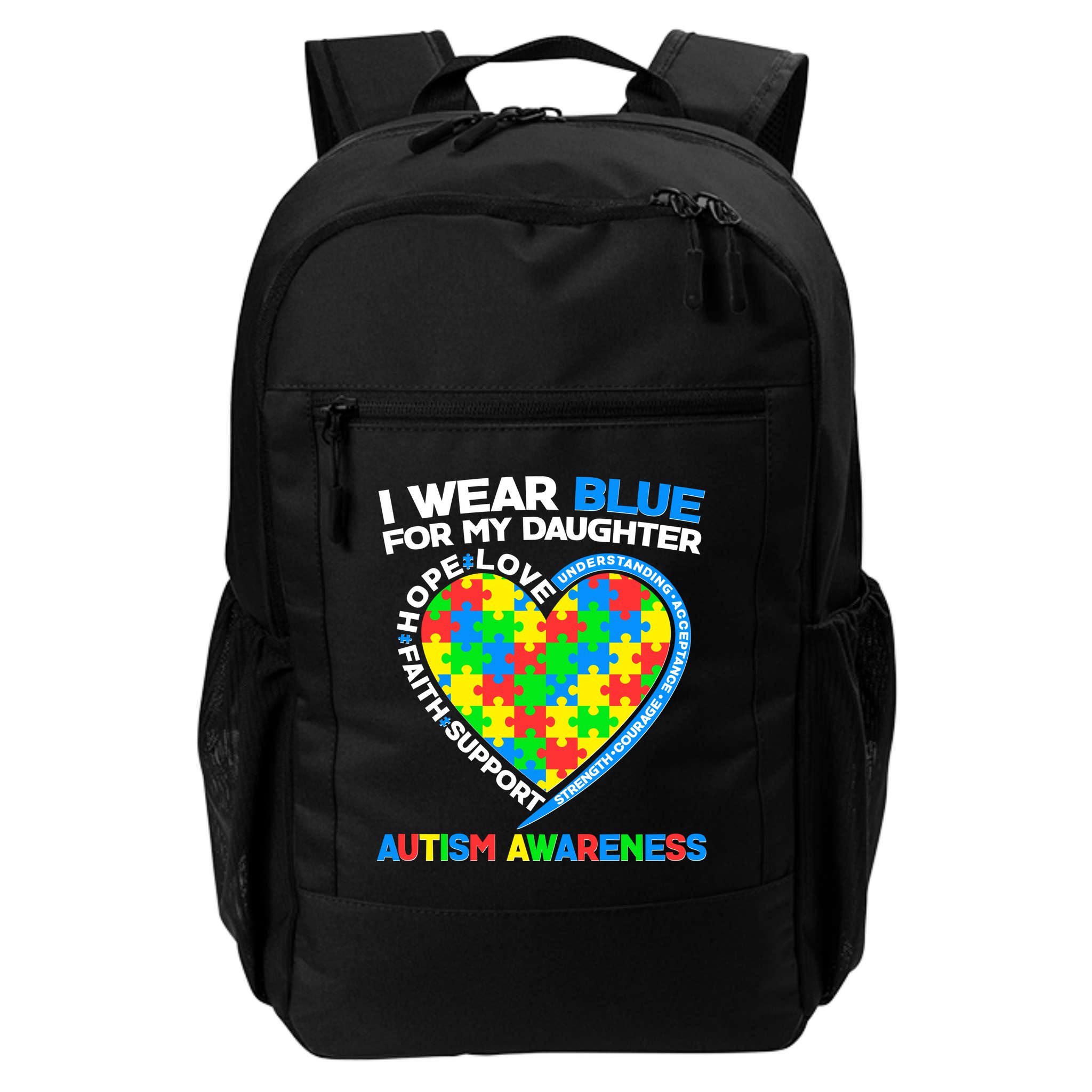 I Wear Blue For My Daughter Autism Awareness Heart Puzzle Backpack