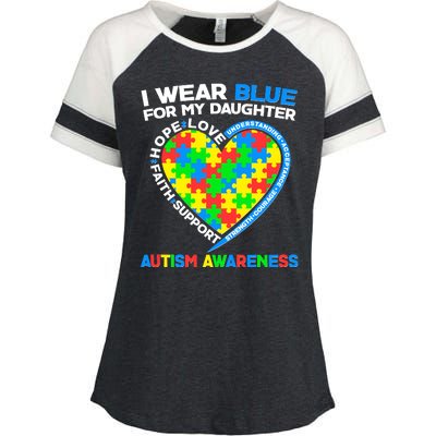 I Wear Blue For My Daughter Autism Awareness Heart Puzzle Enza Ladies Jersey Colorblock Tee