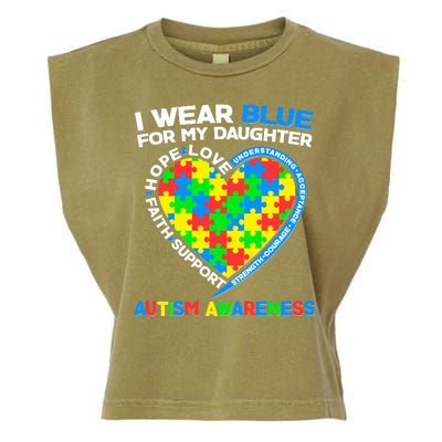 I Wear Blue For My Daughter Autism Awareness Heart Puzzle Garment-Dyed Women's Muscle Tee