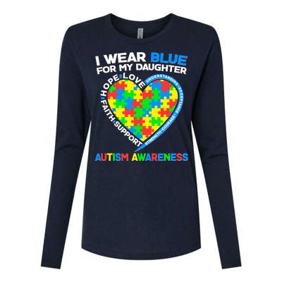 I Wear Blue For My Daughter Autism Awareness Heart Puzzle Womens Cotton Relaxed Long Sleeve T-Shirt