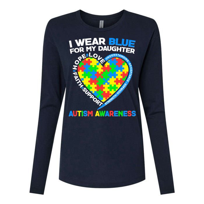 I Wear Blue For My Daughter Autism Awareness Heart Puzzle Womens Cotton Relaxed Long Sleeve T-Shirt