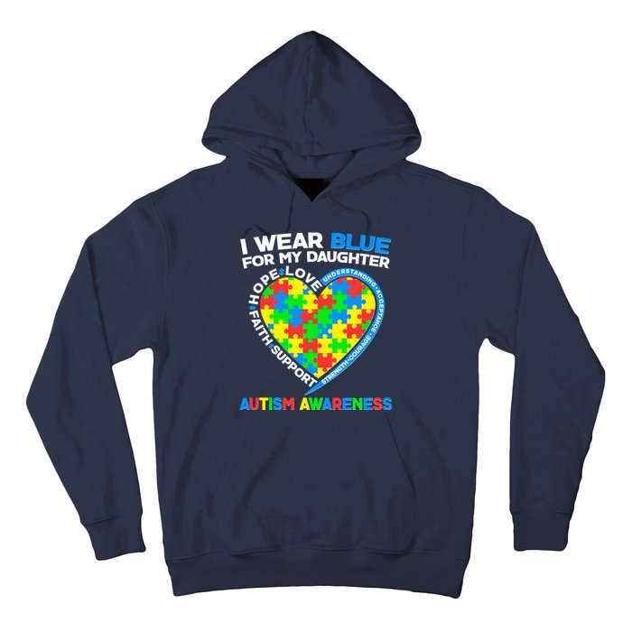 I Wear Blue For My Daughter Autism Awareness Heart Puzzle Hoodie