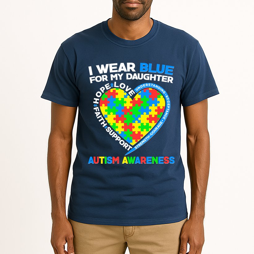 I Wear Blue For My Daughter Autism Awareness Heart Puzzle Tall T-Shirt