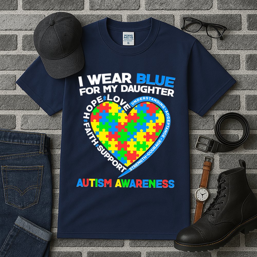 I Wear Blue For My Daughter Autism Awareness Heart Puzzle Tall T-Shirt