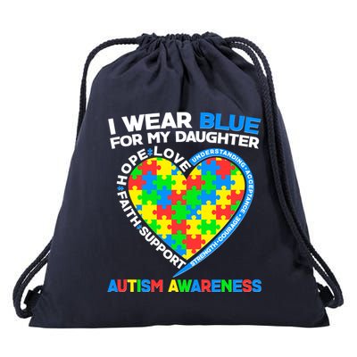 I Wear Blue For My Daughter Autism Awareness Heart Puzzle Drawstring Bag