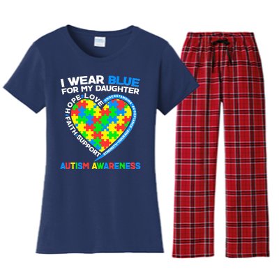 I Wear Blue For My Daughter Autism Awareness Heart Puzzle Women's Flannel Pajama Set