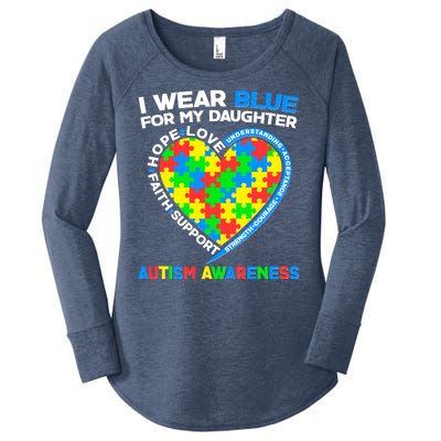 I Wear Blue For My Daughter Autism Awareness Heart Puzzle Women's Perfect Tri Tunic Long Sleeve Shirt