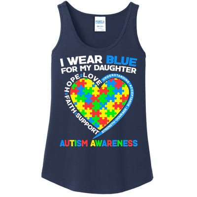 I Wear Blue For My Daughter Autism Awareness Heart Puzzle Ladies Essential Tank