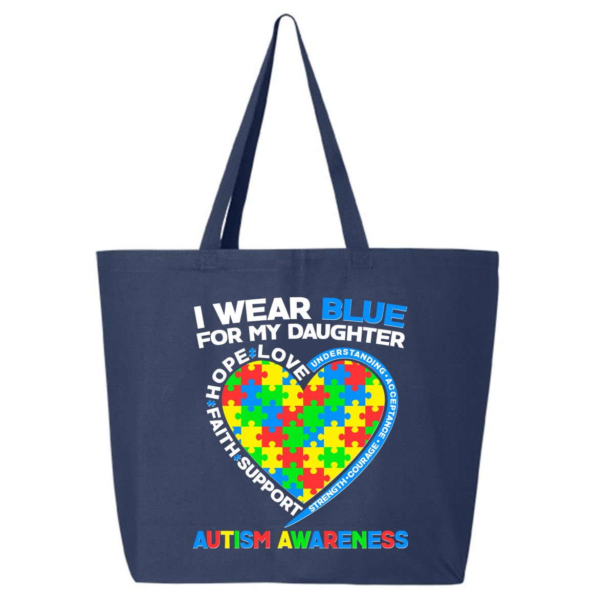 I Wear Blue For My Daughter Autism Awareness Heart Puzzle 25L Jumbo Tote
