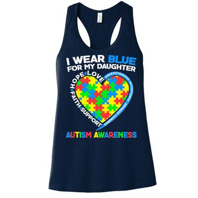 I Wear Blue For My Daughter Autism Awareness Heart Puzzle Women's Racerback Tank