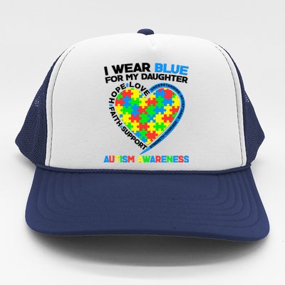 I Wear Blue For My Daughter Autism Awareness Heart Puzzle Trucker Hat