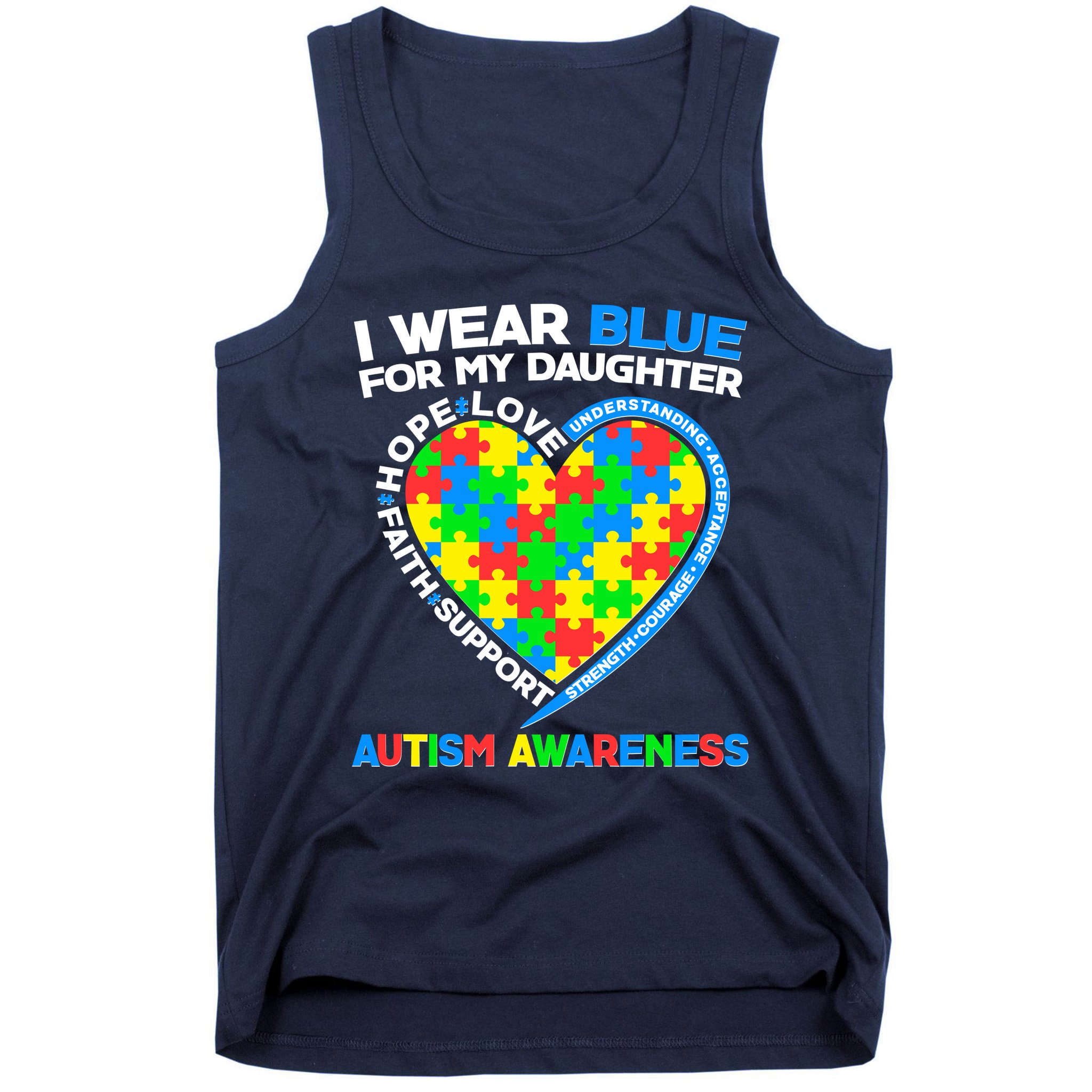 I Wear Blue For My Daughter Autism Awareness Heart Puzzle Tank Top