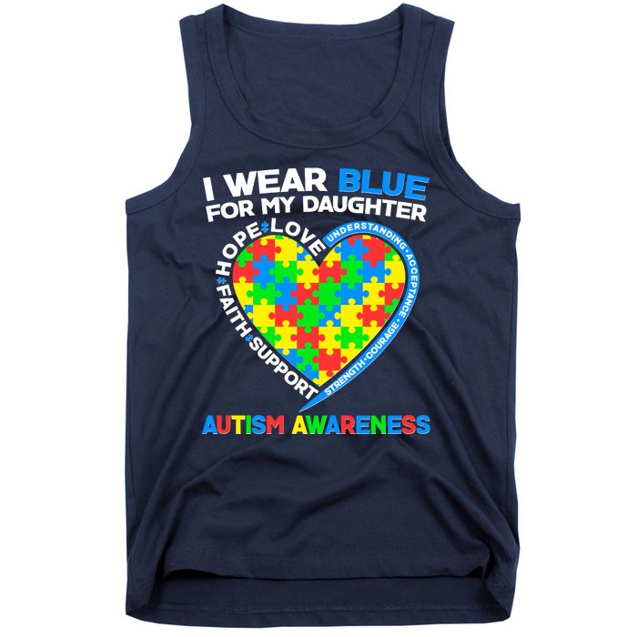 I Wear Blue For My Daughter Autism Awareness Heart Puzzle Tank Top