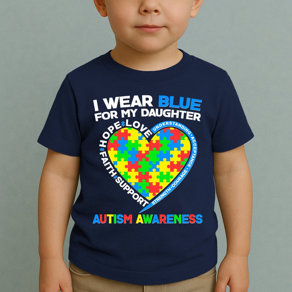 I Wear Blue For My Daughter Autism Awareness Heart Puzzle Toddler T-Shirt