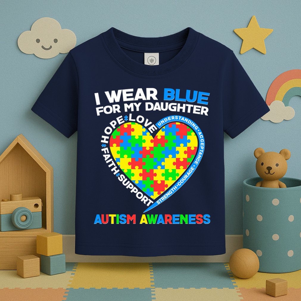 I Wear Blue For My Daughter Autism Awareness Heart Puzzle Toddler T-Shirt