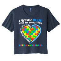 I Wear Blue For My Daughter Autism Awareness Heart Puzzle Women's Crop Top Tee