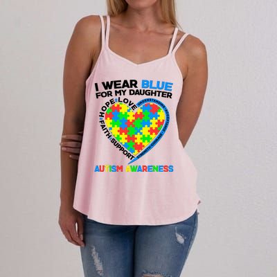 I Wear Blue For My Daughter Autism Awareness Heart Puzzle Women's Strappy Tank