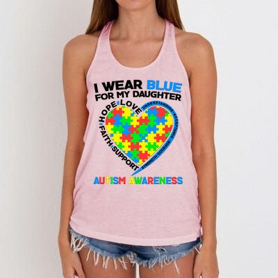 I Wear Blue For My Daughter Autism Awareness Heart Puzzle Women's Knotted Racerback Tank