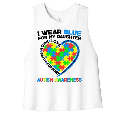 I Wear Blue For My Daughter Autism Awareness Heart Puzzle Women's Racerback Cropped Tank