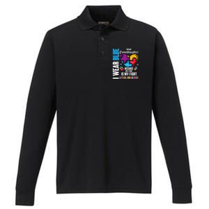 I Wear Blue For My Granddaughter Her Fight is My Fight  Autism Performance Long Sleeve Polo