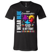 I Wear Blue For My Granddaughter Her Fight is My Fight  Autism V-Neck T-Shirt