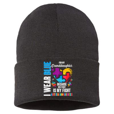 I Wear Blue For My Granddaughter Her Fight is My Fight  Autism Sustainable Knit Beanie