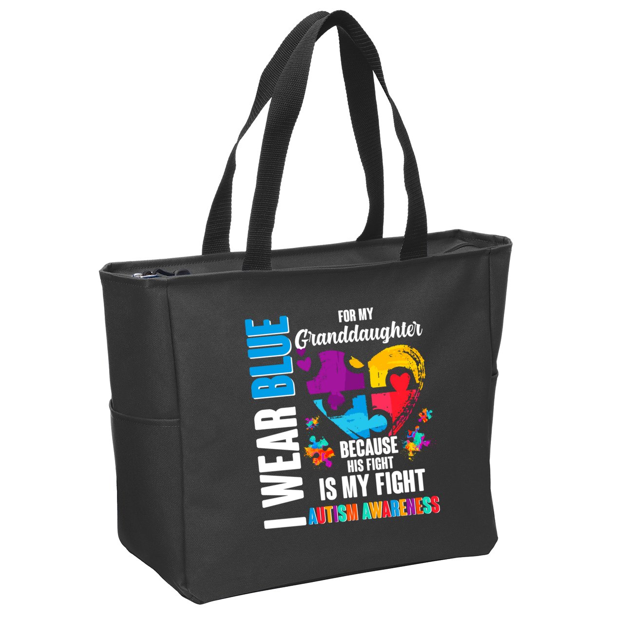 I Wear Blue For My Granddaughter Her Fight is My Fight  Autism Zip Tote Bag