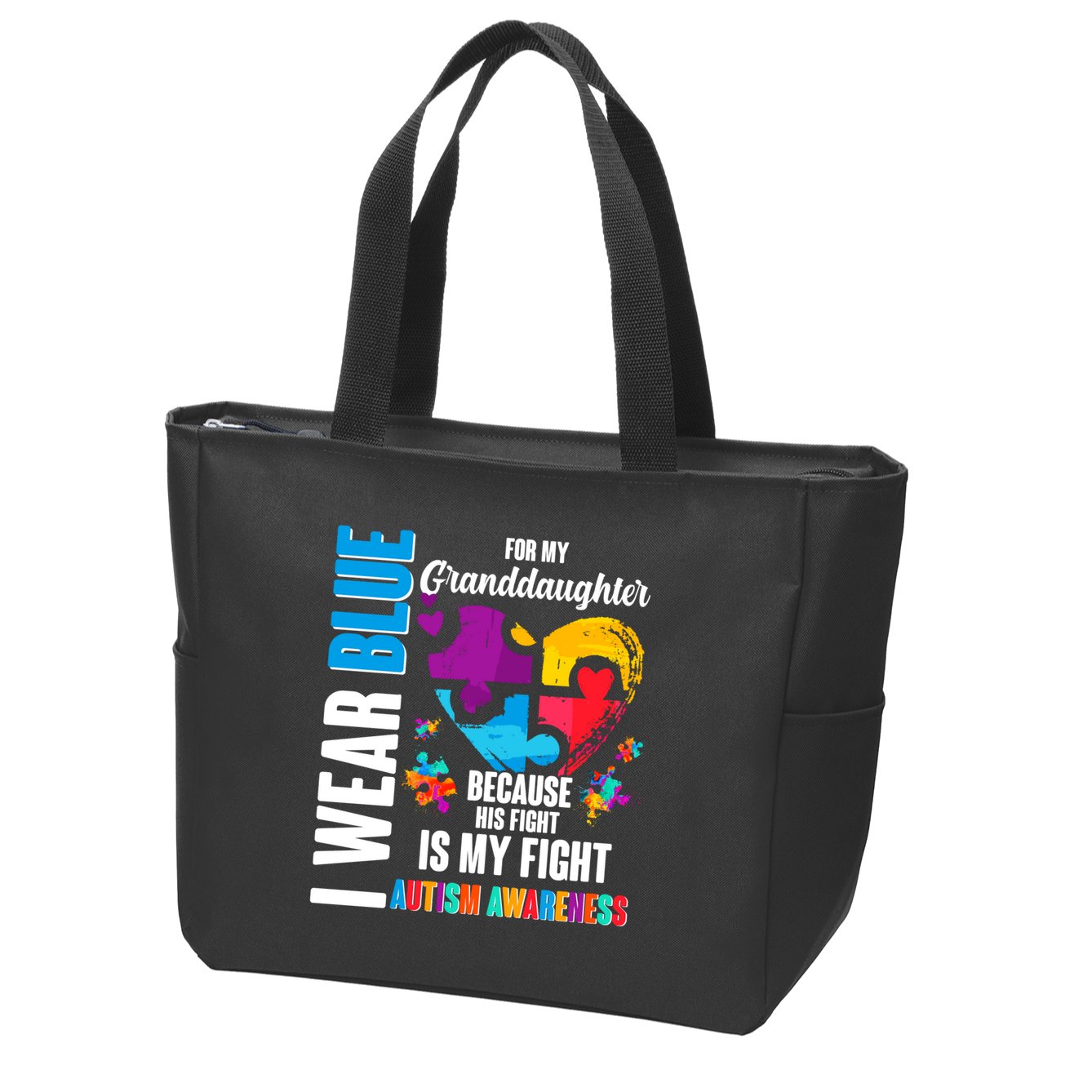 I Wear Blue For My Granddaughter Her Fight is My Fight  Autism Zip Tote Bag