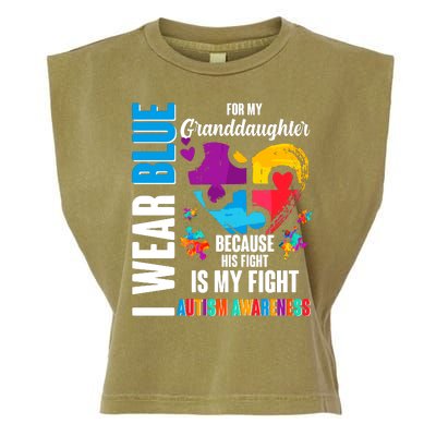 I Wear Blue For My Granddaughter Her Fight is My Fight  Autism Garment-Dyed Women's Muscle Tee