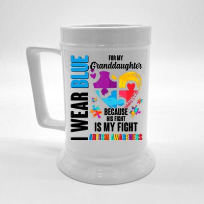 I Wear Blue For My Granddaughter Her Fight is My Fight  Autism Beer Stein