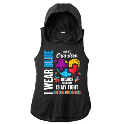 I Wear Blue For My Grandson His Fight is My Fight Autism Ladies PosiCharge Tri-Blend Wicking Draft Hoodie Tank