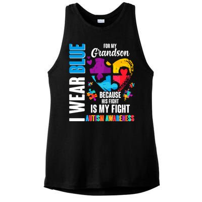 I Wear Blue For My Grandson His Fight is My Fight Autism Ladies PosiCharge Tri-Blend Wicking Tank