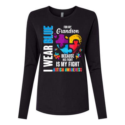 I Wear Blue For My Grandson His Fight is My Fight Autism Womens Cotton Relaxed Long Sleeve T-Shirt