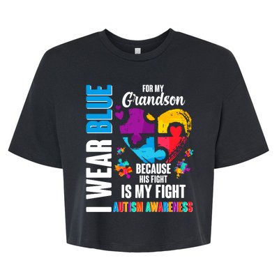 I Wear Blue For My Grandson His Fight is My Fight Autism Bella+Canvas Jersey Crop Tee