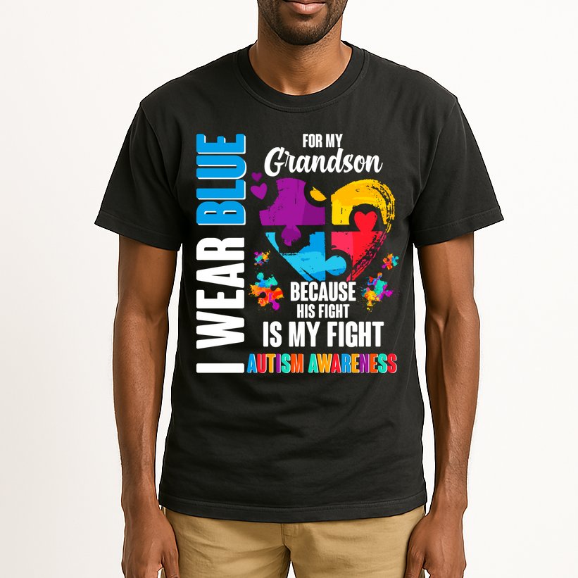 I Wear Blue For My Grandson His Fight is My Fight Autism Tall T-Shirt