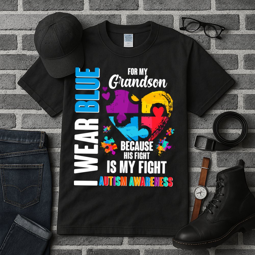 I Wear Blue For My Grandson His Fight is My Fight Autism Tall T-Shirt