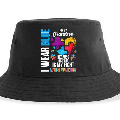 I Wear Blue For My Grandson His Fight is My Fight Autism Sustainable Bucket Hat