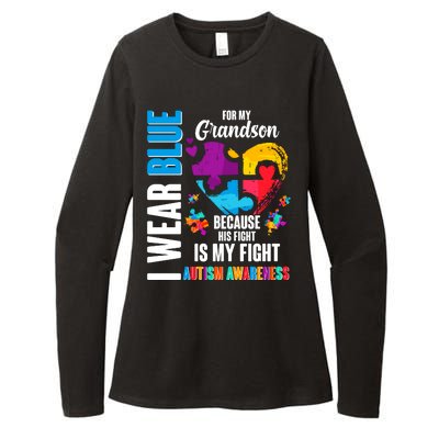 I Wear Blue For My Grandson His Fight is My Fight Autism Womens CVC Long Sleeve Shirt