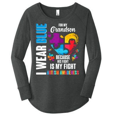 I Wear Blue For My Grandson His Fight is My Fight Autism Women's Perfect Tri Tunic Long Sleeve Shirt