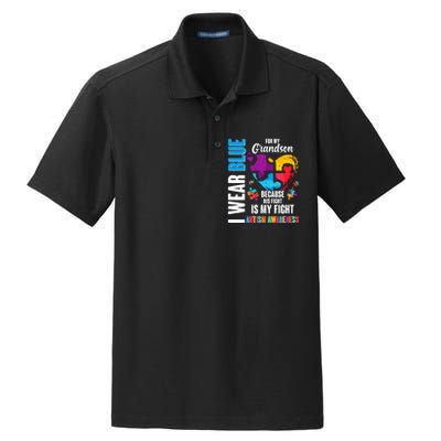 I Wear Blue For My Grandson His Fight is My Fight Autism Dry Zone Grid Polo