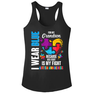 I Wear Blue For My Grandson His Fight is My Fight Autism Ladies PosiCharge Competitor Racerback Tank