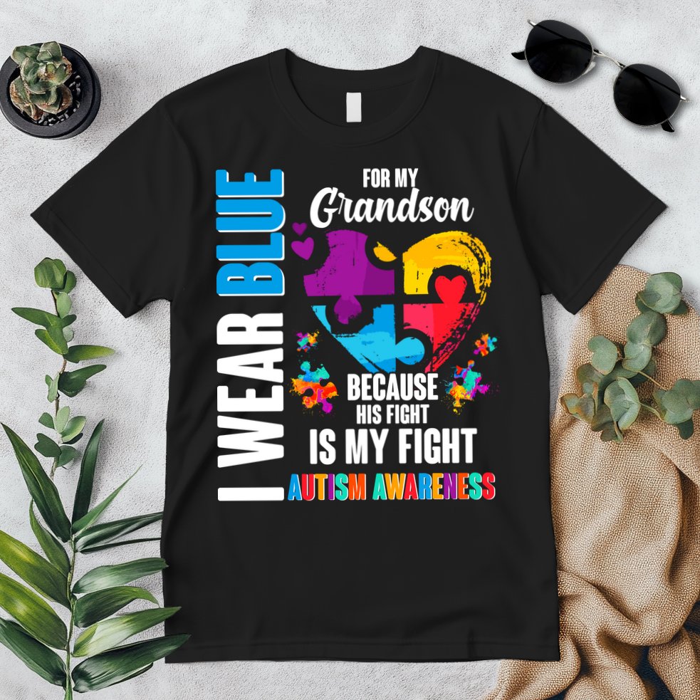 I Wear Blue For My Grandson His Fight is My Fight Autism Premium T-Shirt