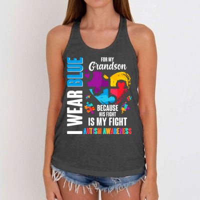 I Wear Blue For My Grandson His Fight is My Fight Autism Women's Knotted Racerback Tank