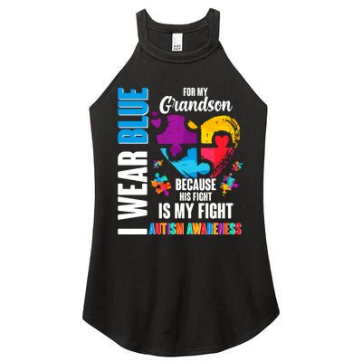 I Wear Blue For My Grandson His Fight is My Fight Autism Women's Perfect Tri Rocker Tank