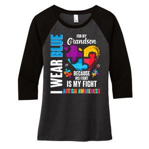 I Wear Blue For My Grandson His Fight is My Fight Autism Women's Tri-Blend 3/4-Sleeve Raglan Shirt