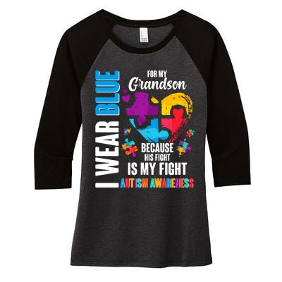 I Wear Blue For My Grandson His Fight is My Fight Autism Women's Tri-Blend 3/4-Sleeve Raglan Shirt