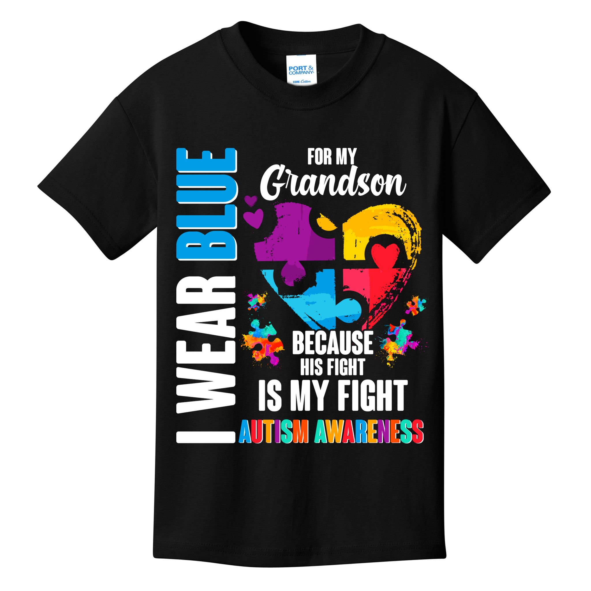 I Wear Blue For My Grandson His Fight is My Fight Autism Kids T-Shirt