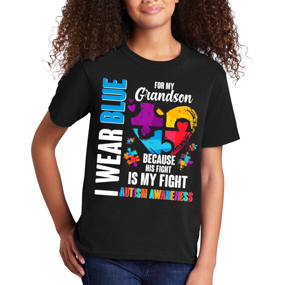 I Wear Blue For My Grandson His Fight is My Fight Autism Kids T-Shirt
