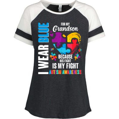 I Wear Blue For My Grandson His Fight is My Fight Autism Enza Ladies Jersey Colorblock Tee