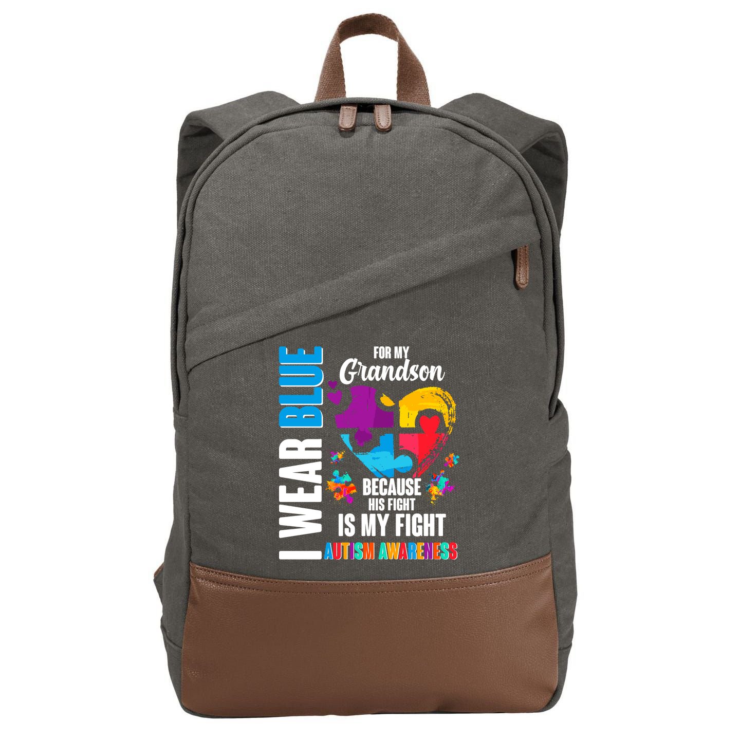 I Wear Blue For My Grandson His Fight is My Fight Autism Cotton Canvas Backpack